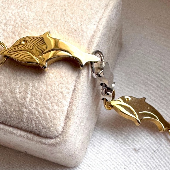 🐬 Vintage .925 Sterling Silver Dolphin Bracelet with Gold Plated Dolphins - Picture 13 of 15